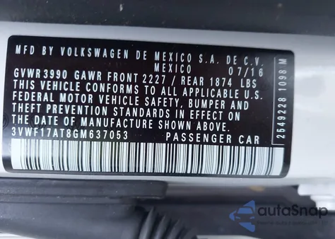 2016 Volkswagen Beetle 1.8T Classic z USA, uszkodzony, nr VIN 3VWF17AT8GM637053